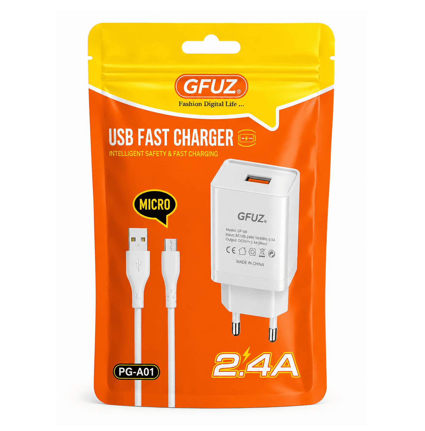 شاحن سريع USB جيفوز 2.4 أمبير مع كابل مايكرو USB