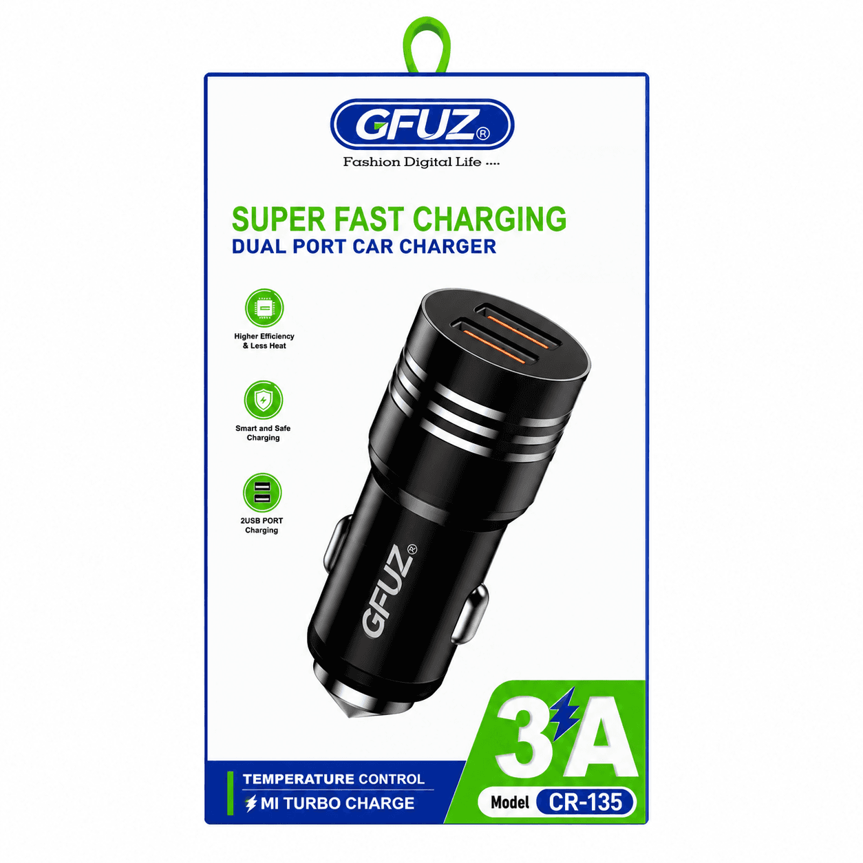 شاحن سيارة مزدوج USB جيفوز CR-135 – شحن سريع 3A