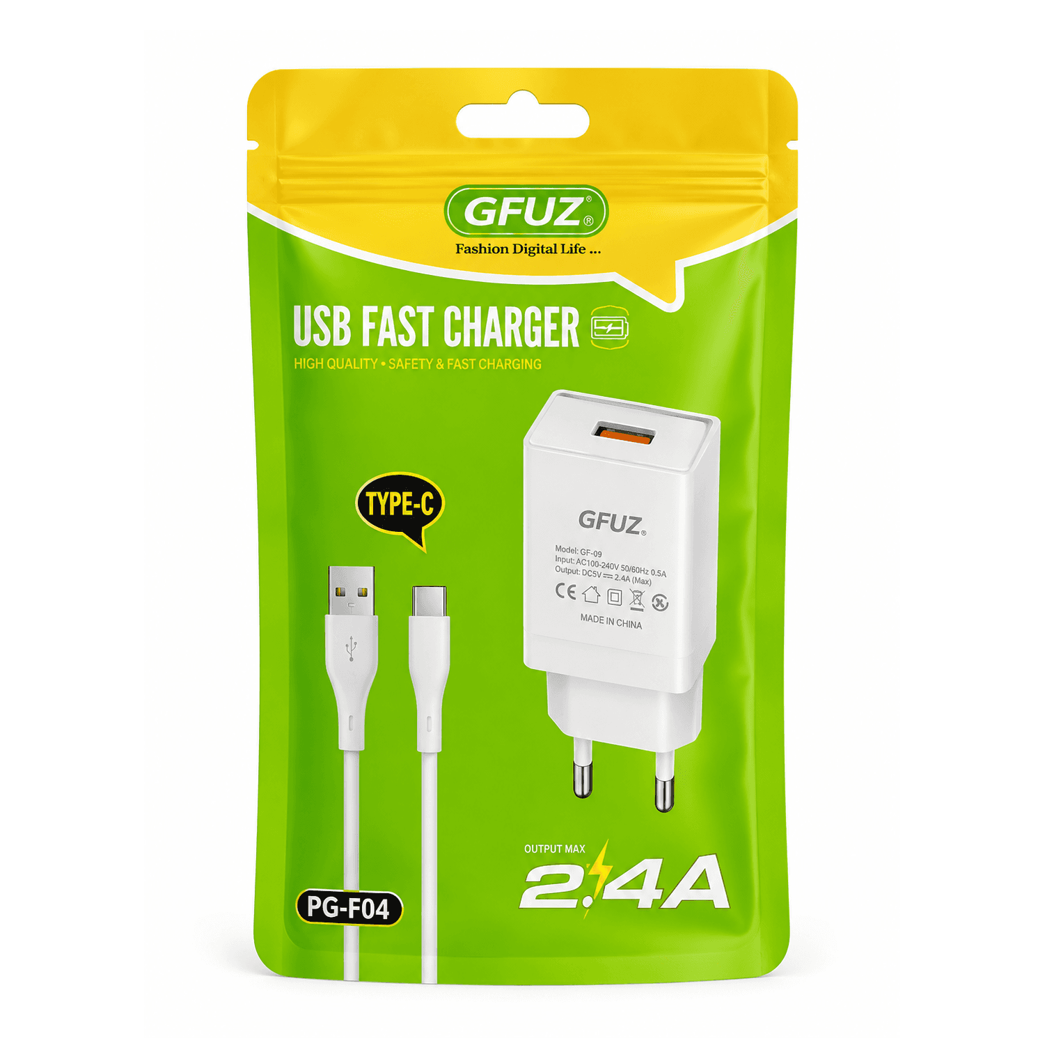 شاحن سريع USB جيفوز PG-F04 مع كابل Type-C 2.4A